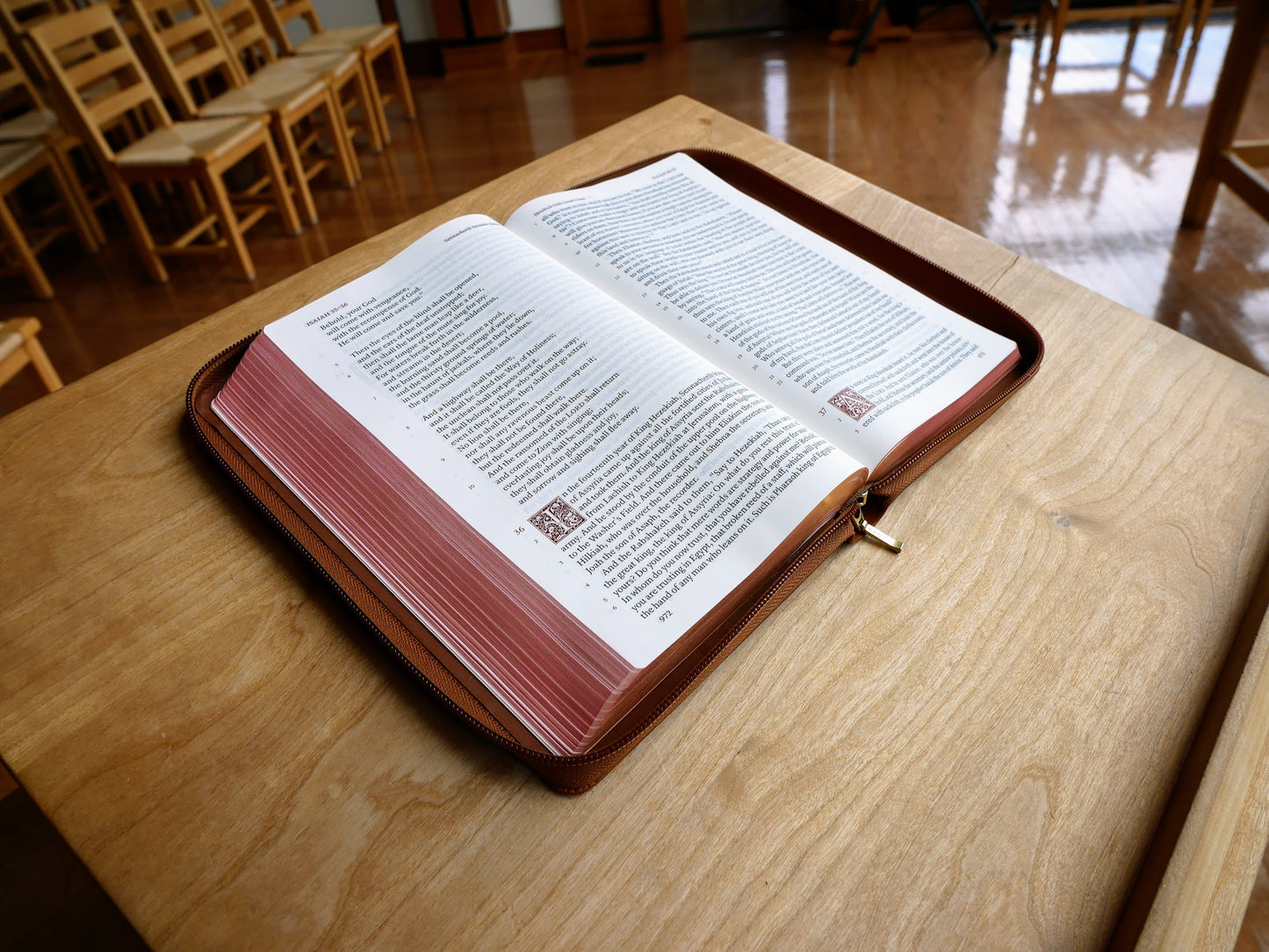 Schuyler Treveris ESV, Saddle Brown Calfskin Bible, Zipper Edition