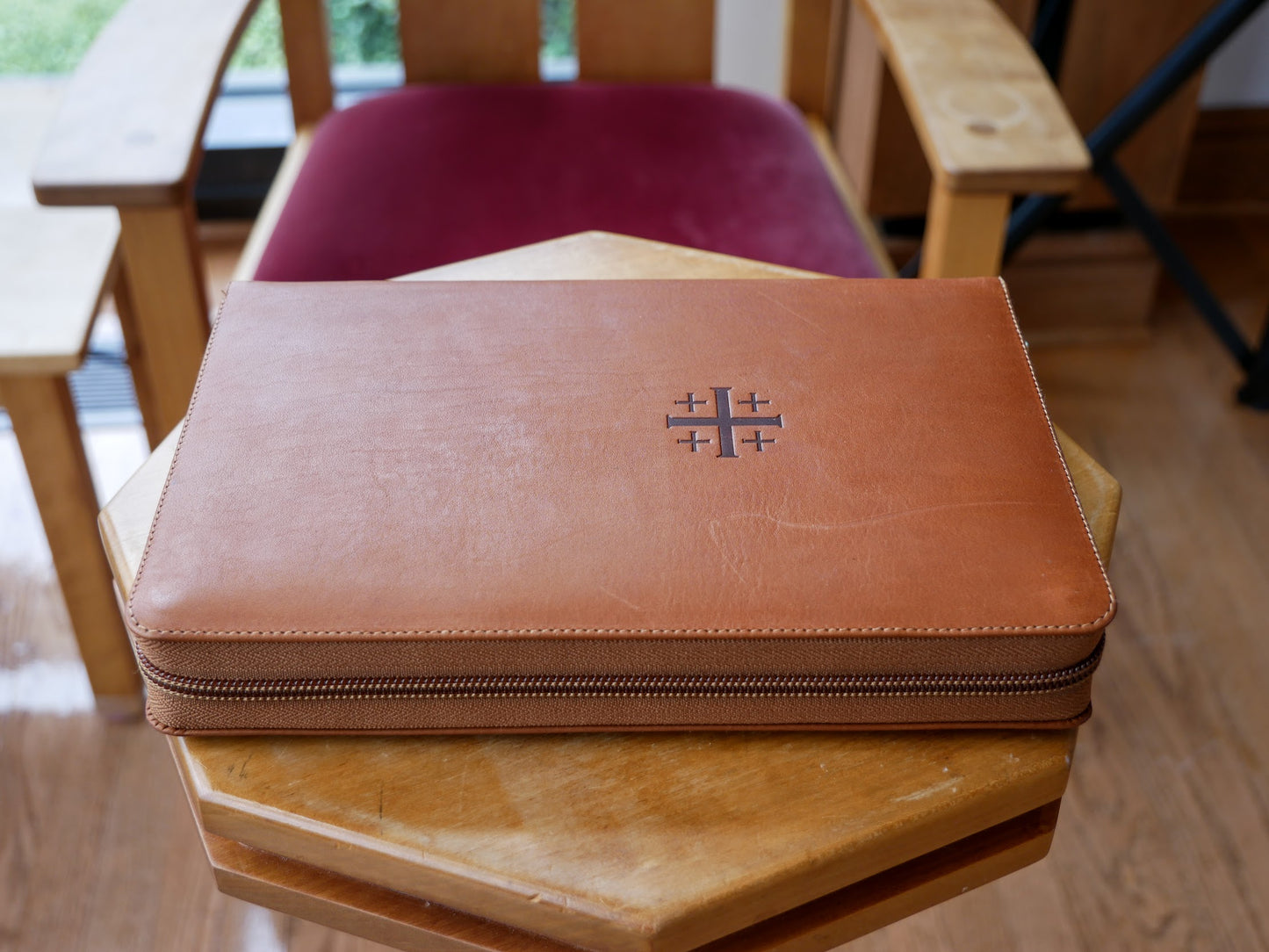 Schuyler Treveris ESV, Saddle Brown Calfskin Bible, Zipper Edition