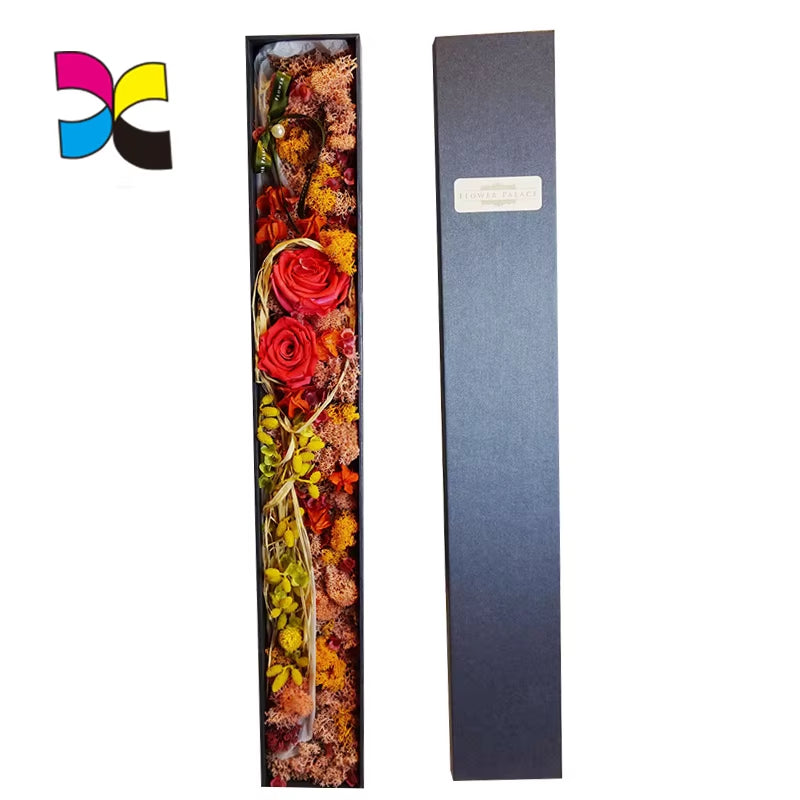 Colorful Printing Design Cardboard Insert Flower Packing Rigid Box with Ribbon