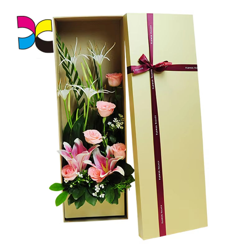 Colorful Printing Design Cardboard Insert Flower Packing Rigid Box with Ribbon