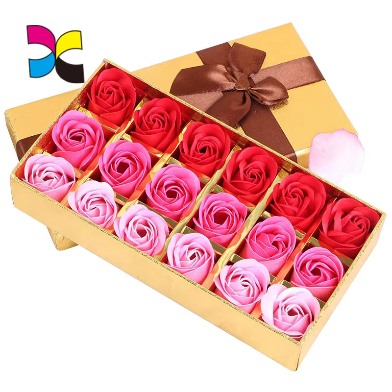 Colorful Printing Design Cardboard Insert Flower Packing Rigid Box with Ribbon