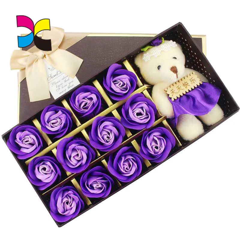 Colorful Printing Design Cardboard Insert Flower Packing Rigid Box with Ribbon