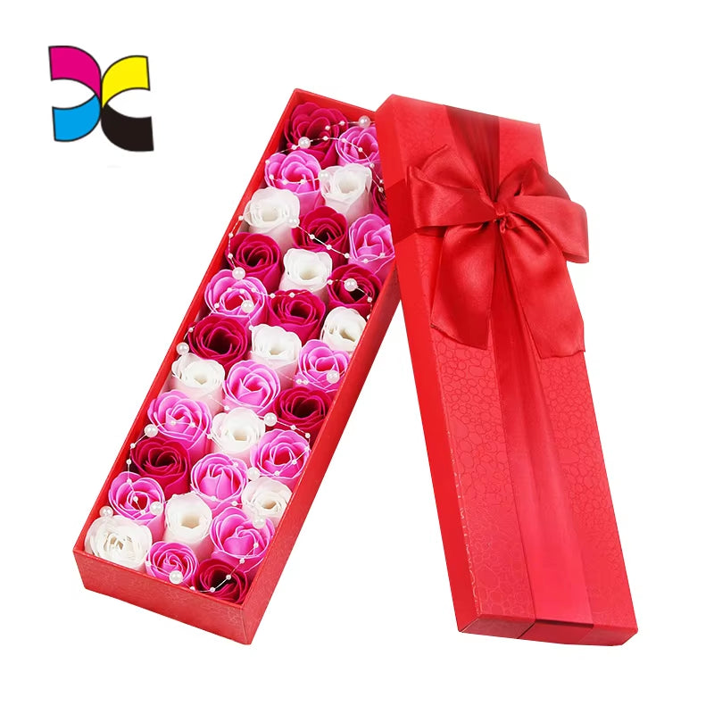 Colorful Printing Design Cardboard Insert Flower Packing Rigid Box with Ribbon