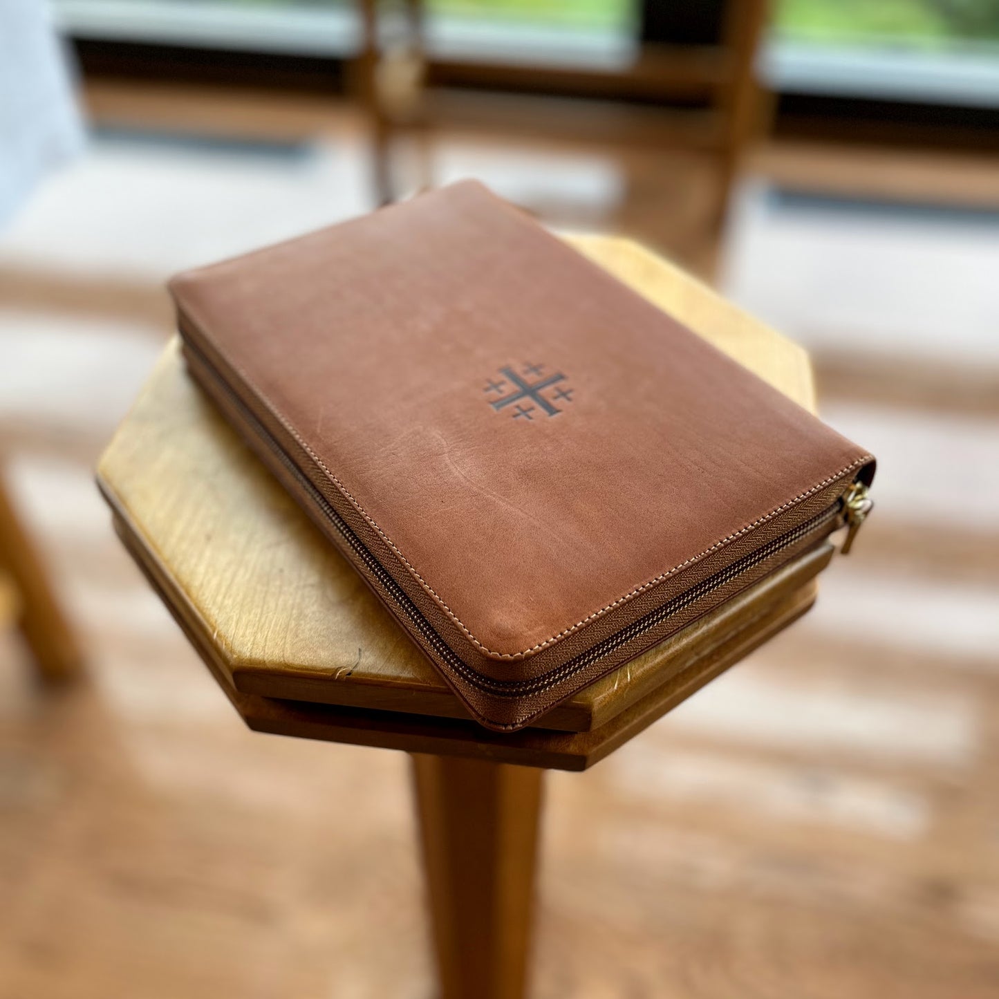 Schuyler Treveris ESV, Saddle Brown Calfskin Bible, Zipper Edition