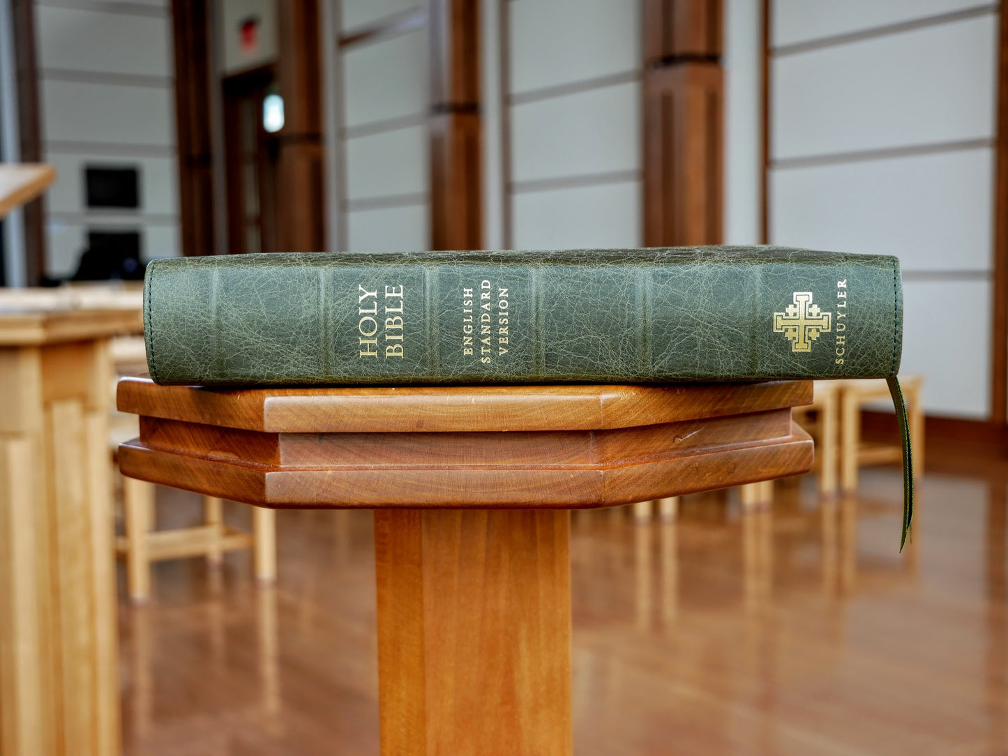 Schuyler Treveris ESV, Full Yapp Olive Green Calfskin Bible