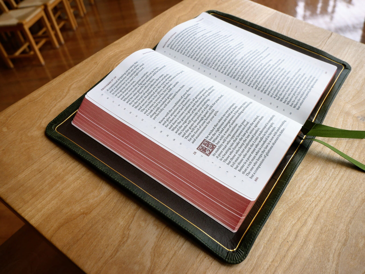 Schuyler Treveris ESV, Full Yapp Olive Green Calfskin Bible