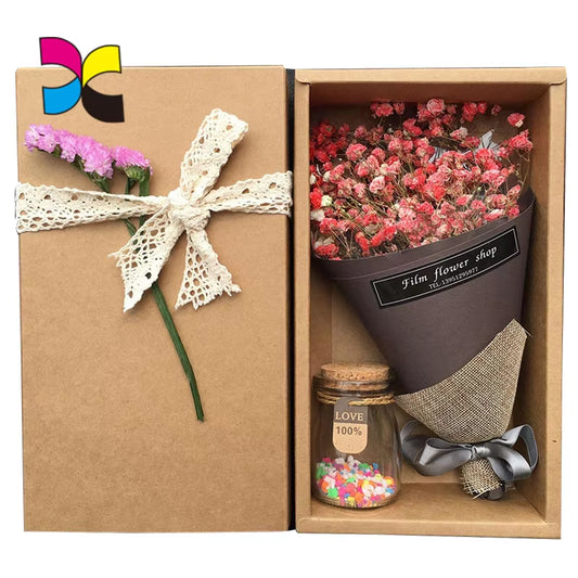 Colorful Printing Design Cardboard Insert Flower Packing Rigid Box with Ribbon